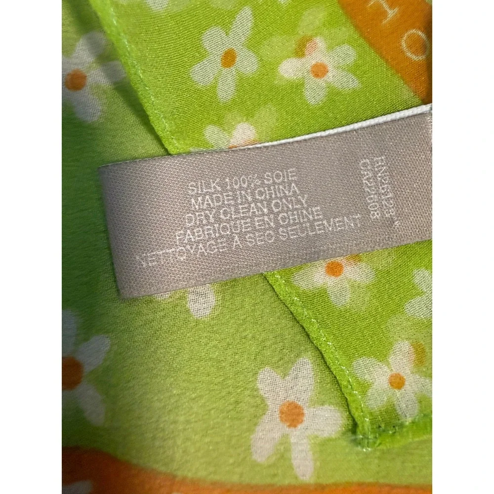 Echo Silk Scarf Floral Daisy Green Orange Sheer‎ Square Vintage 21